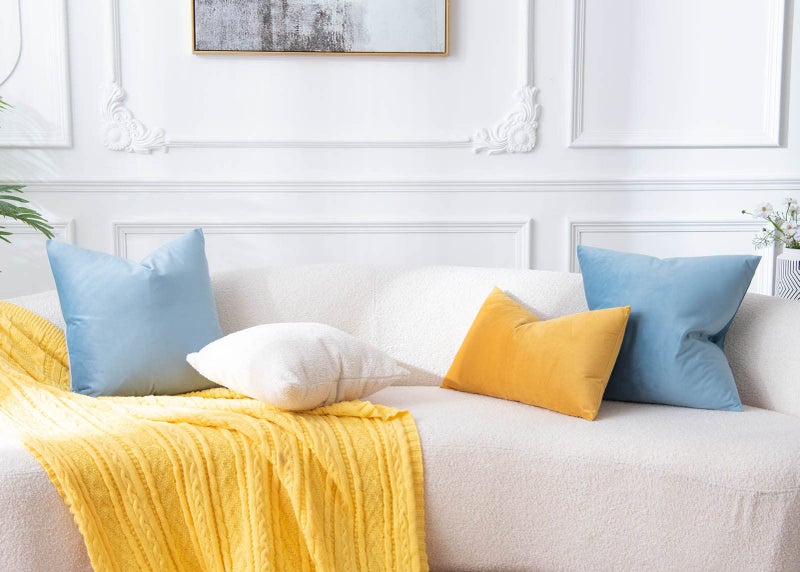 JUSPURBET Light Blue Throw Pillow Covers Set of 2 Decorative Velvet Pillow Covers for Couch Sofa Bed Soft Cushion Covers Cases with Invisible Zipper for Living Room Home Decor 24x24 inch - Image 4